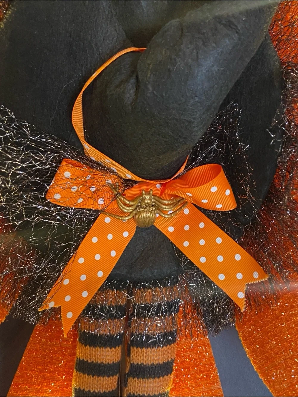 LED Lighted Halloween Witch Bow Door Hanger - Orange & Black‎ 24”